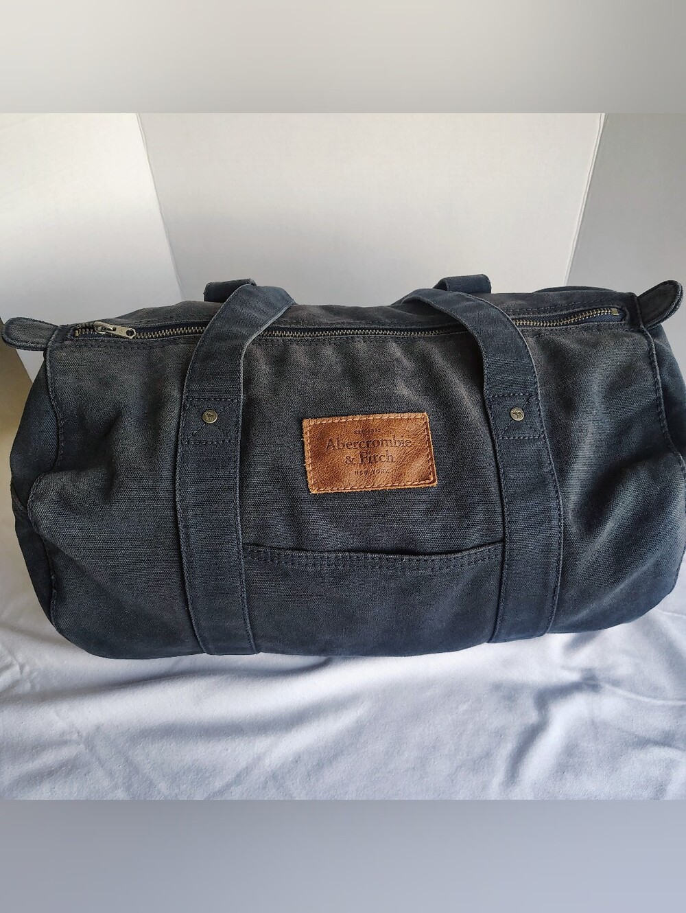Vintage Abercrombie & Fitch Canvas Indigo Small Duffle Weekender Gym Bowling Bag
